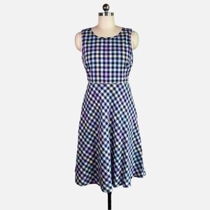 Talbots Purple, Blue & Yellow Gingham Sleeveless Cotton Midi Dress